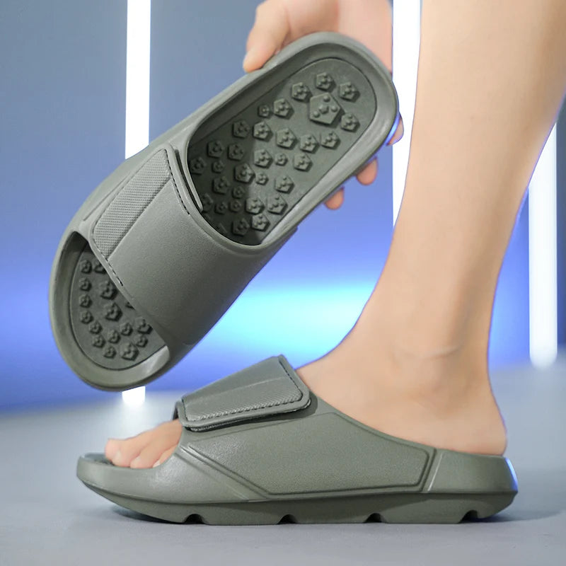 EVA sliders with a wide adjustable strap, a footbed of small nubs and a thick sole - view 7