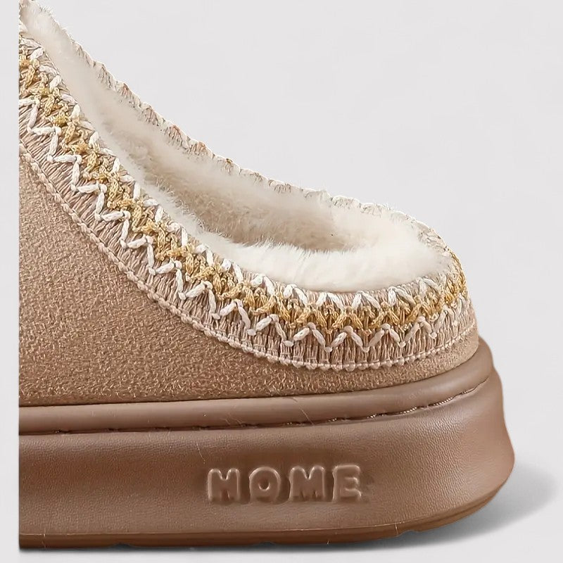 Slip-on slippers in a suede look with teddy lining, woven trim and a thick sole