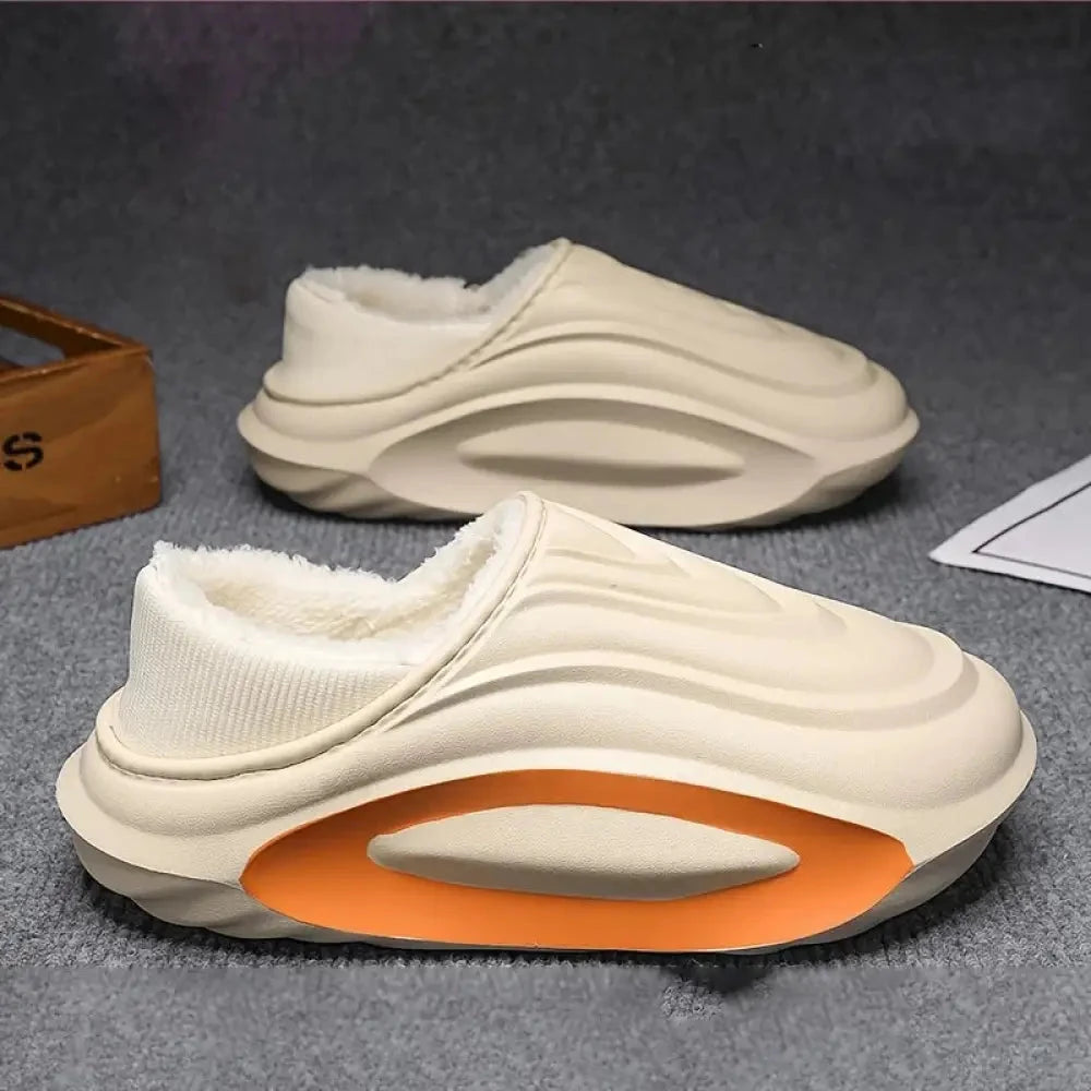 Slippers in EVA with wavy thick sole, plush lining and ribbed heel collar - view 4