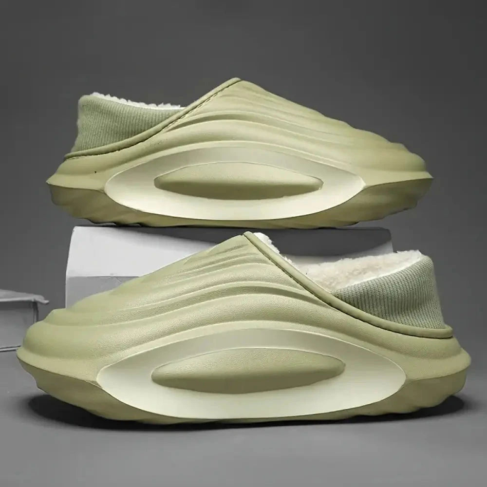 Slippers in EVA with wavy thick sole, plush lining and ribbed heel collar - view 5