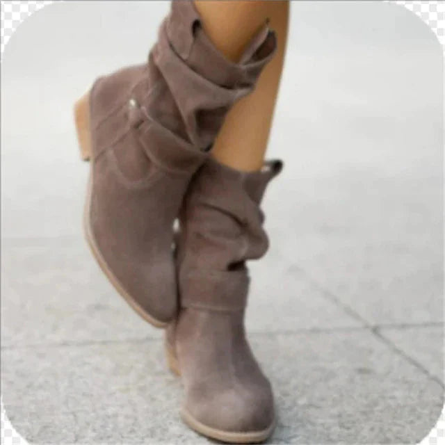Women's slouch ankle boots in suede-look with a block heel