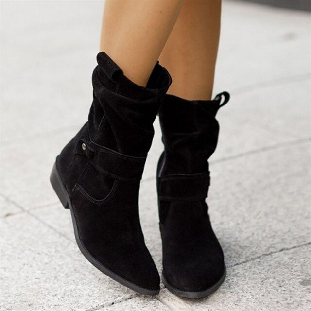 Women's slouch ankle boots in suede-look with a block heel