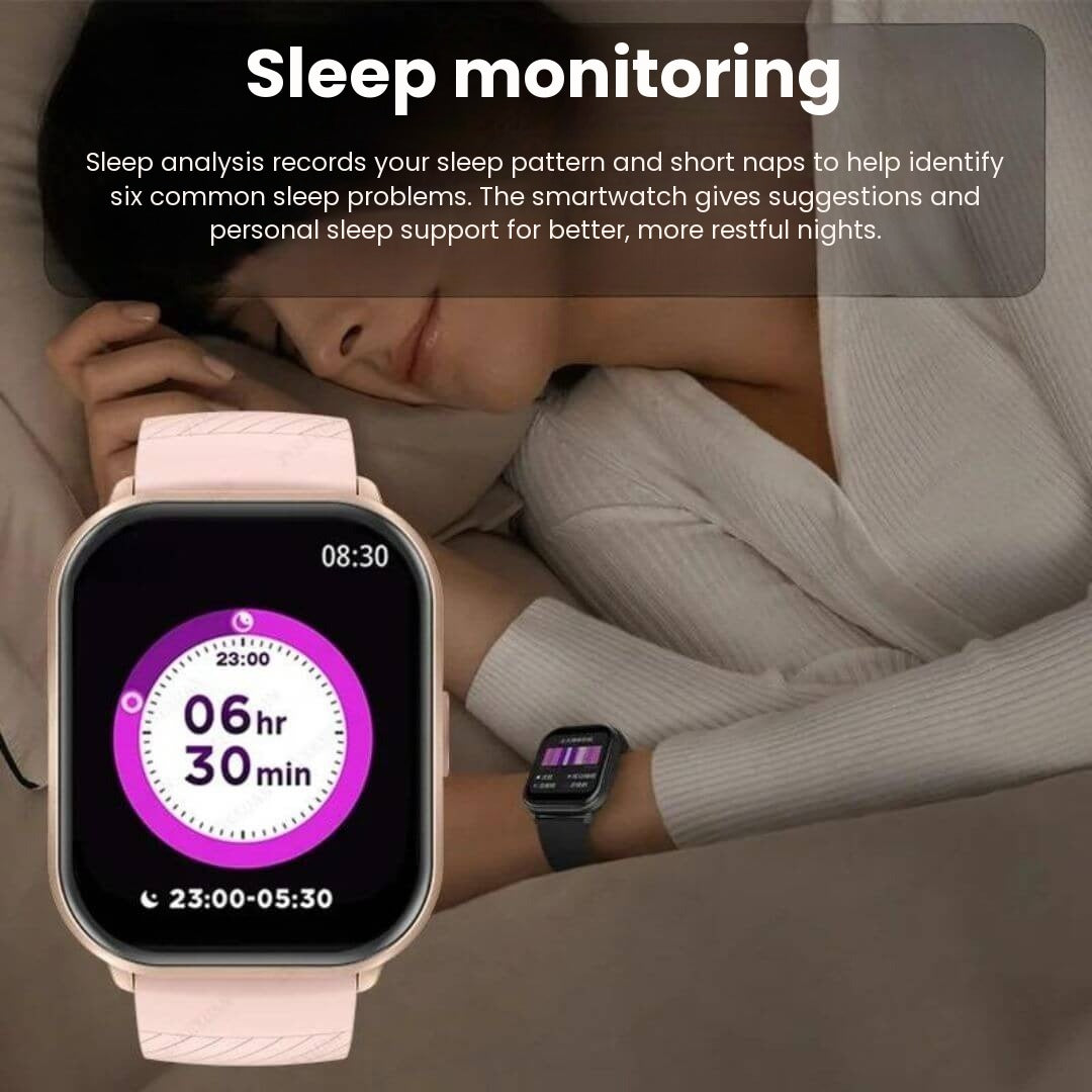 Sleep tracking on the smartwatch with a pink strap