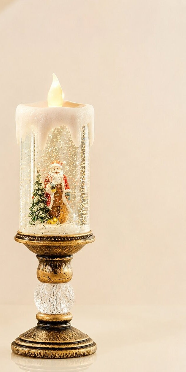 Snow globe candle with an LED flame and Santa on a tall stand - view 3