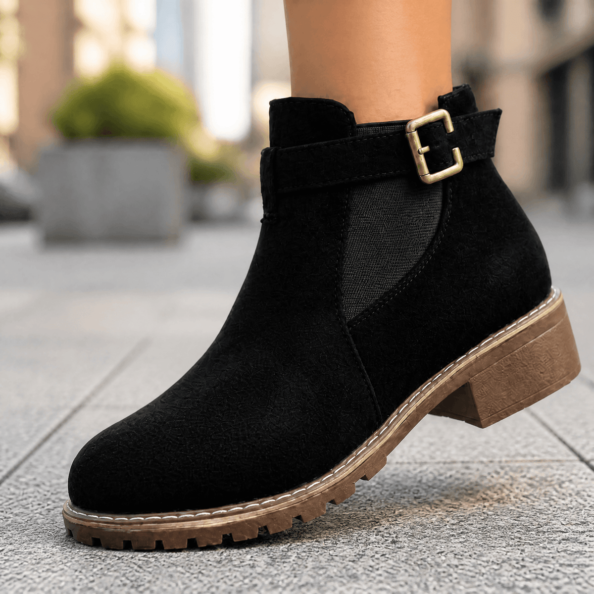 Women's slip-on suede-look ankle boots in Black