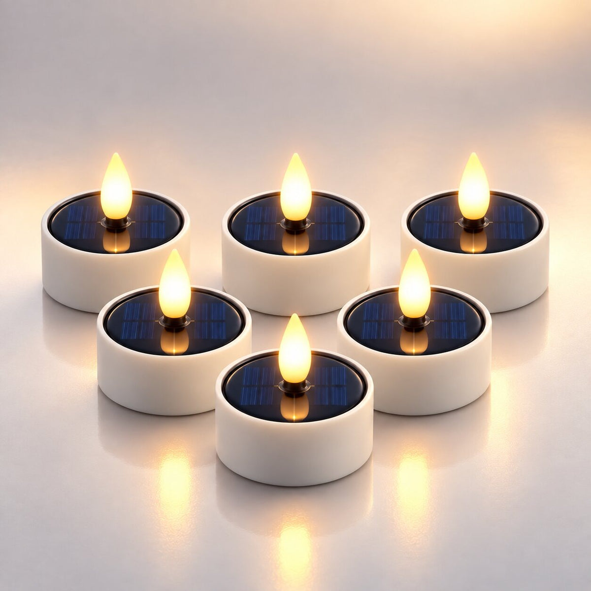 Solar LED tea lights with a solar panel and a flickering flame - pack of 6