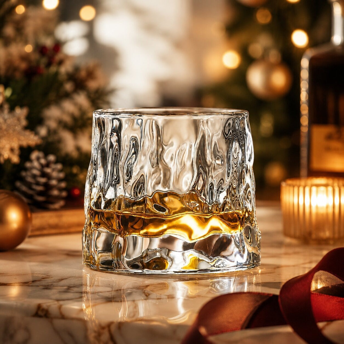 Spinning whisky glass with a rounded base and a wooden coaster - view 7