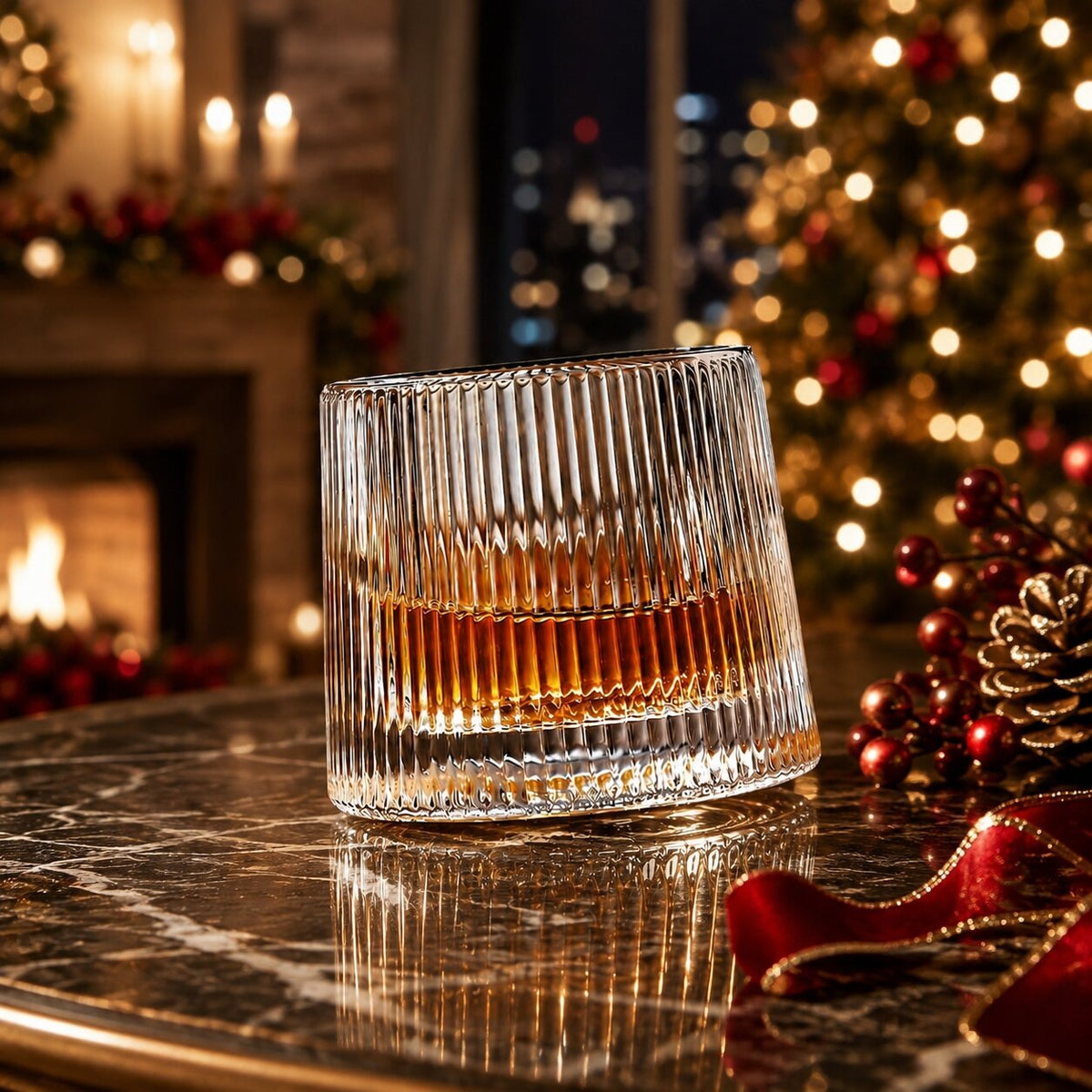 Spinning whisky glass with a rounded base and a wooden coaster - view 9