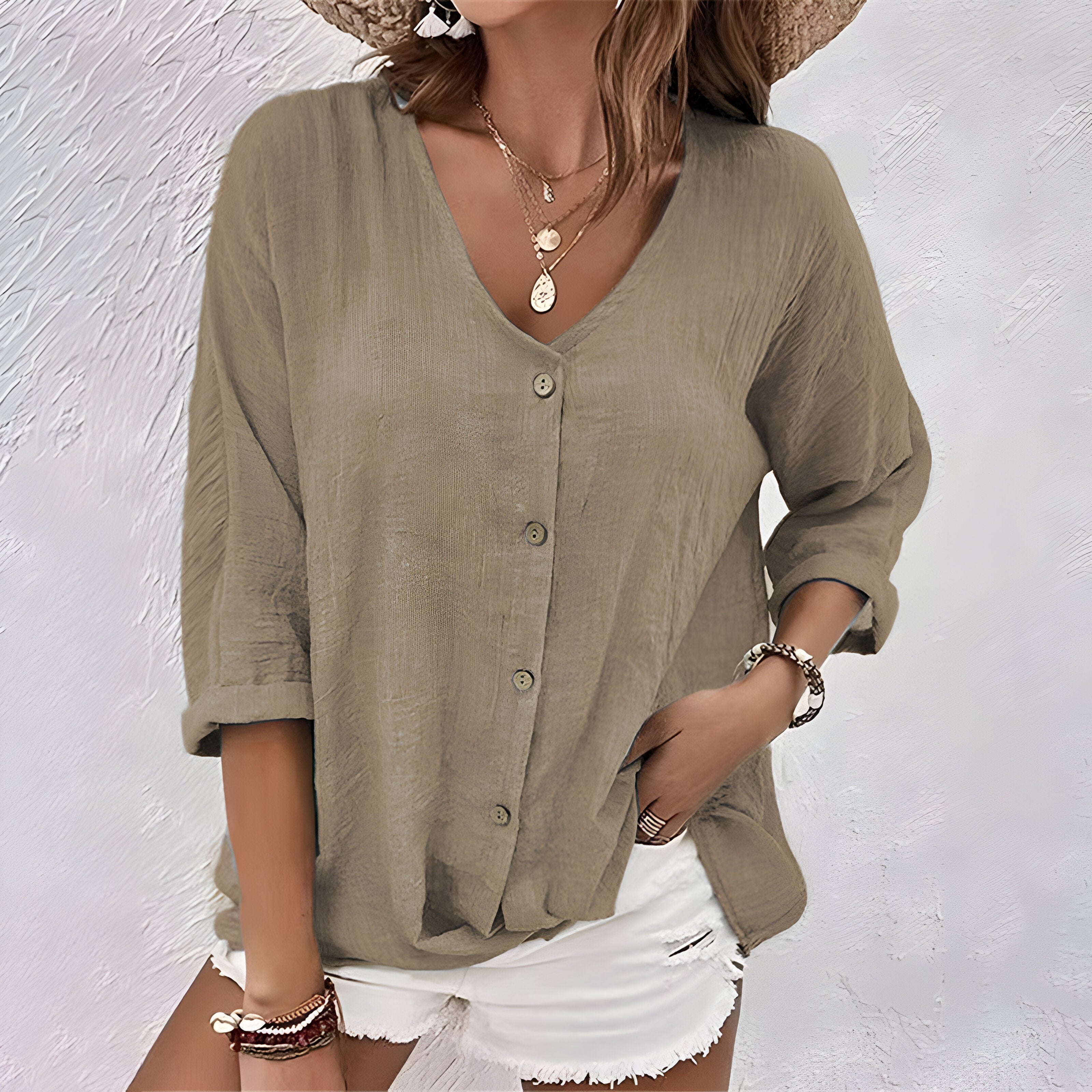 Women's Top - Relaxed Button-Up Blouse in Purple