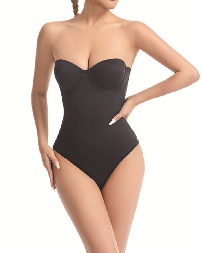 Strapless shapewear bodysuit with moulded cups and detachable straps - black