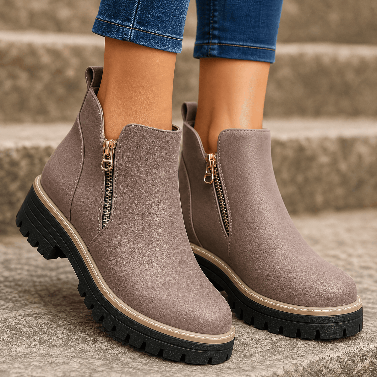 Women's side zip platform ankle boots in Dusty Rose