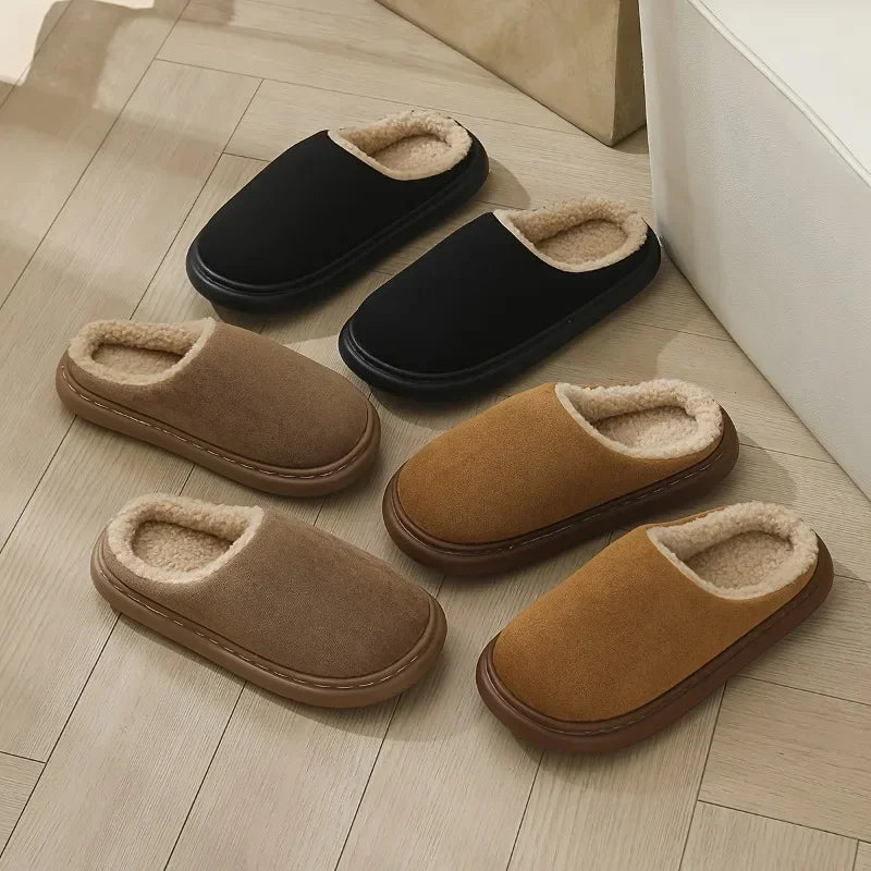Slippers in a suede look with teddy lining, open back and rubber sole - view 3