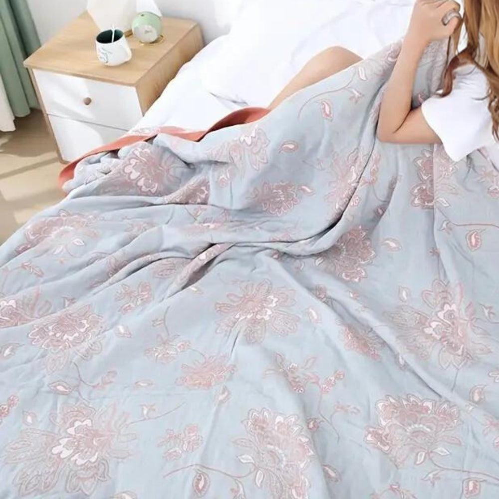 Summer blanket with a jacquard floral pattern over a sofa - view 5