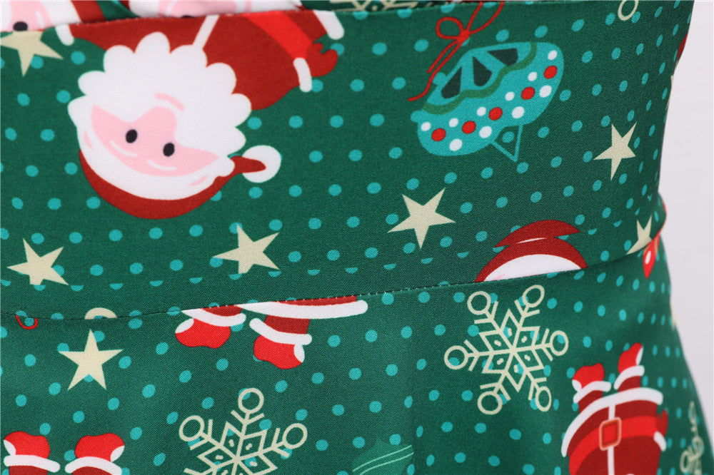 Women's swing Christmas dress with a wrap neckline, cap sleeves and full skirt