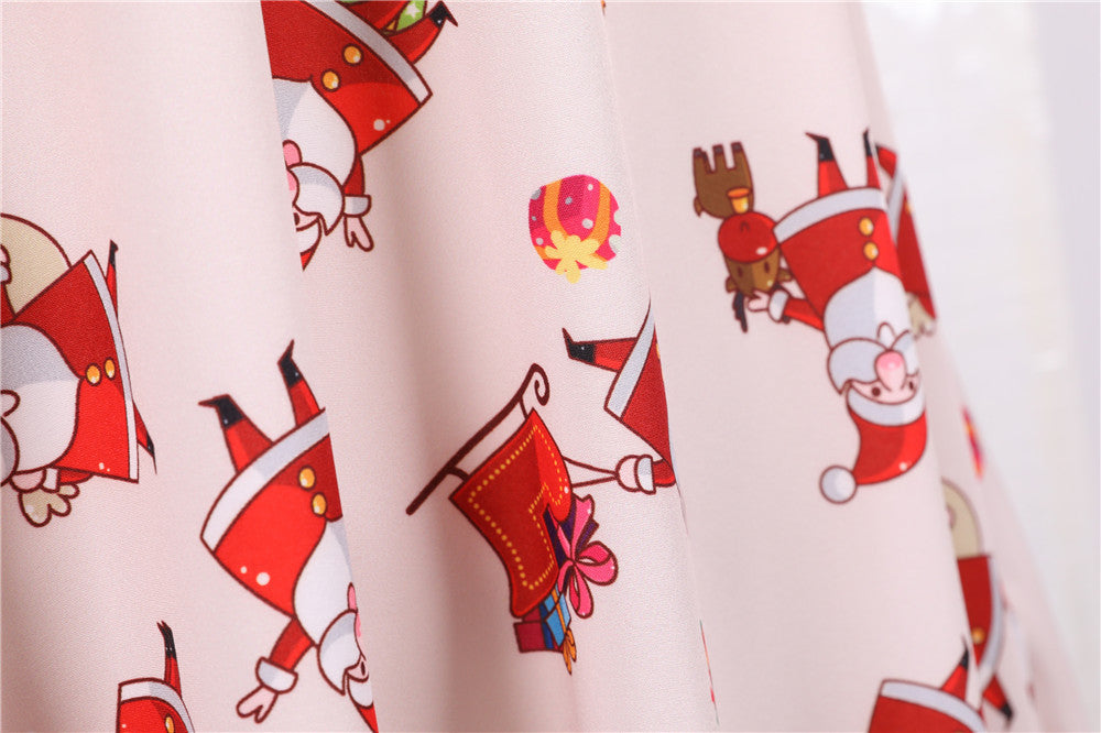 Women's swing Christmas dress with a wrap neckline, cap sleeves and full skirt