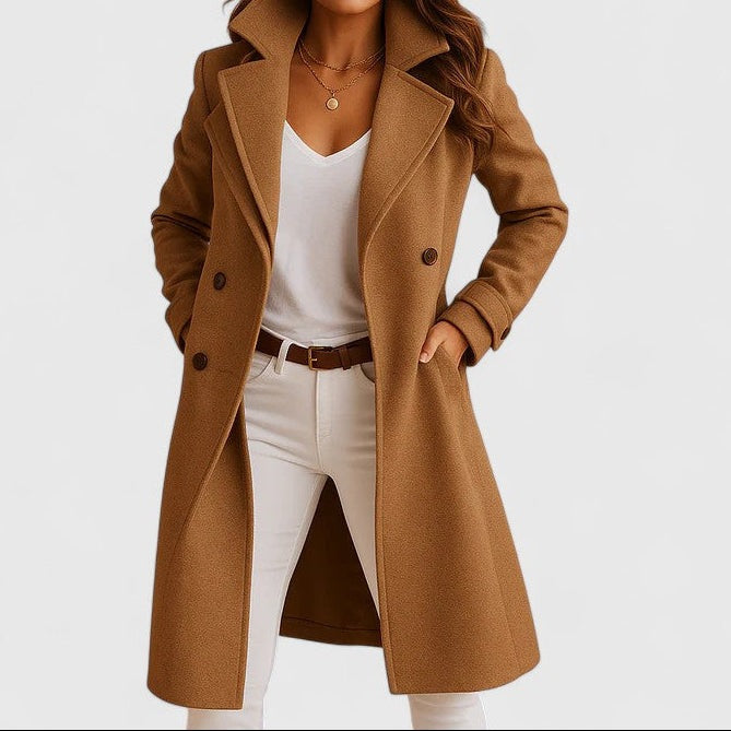 Women's tailored wool-look coat with wide lapels - camel