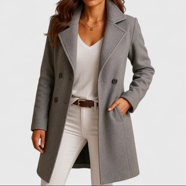Women's tailored wool-look coat with wide lapels - grey