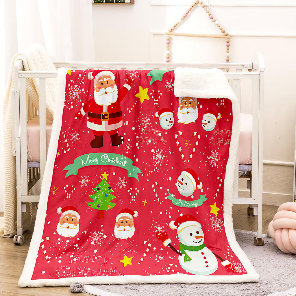 Teddy-lined Christmas blanket with a festive print - red father christmas pattern