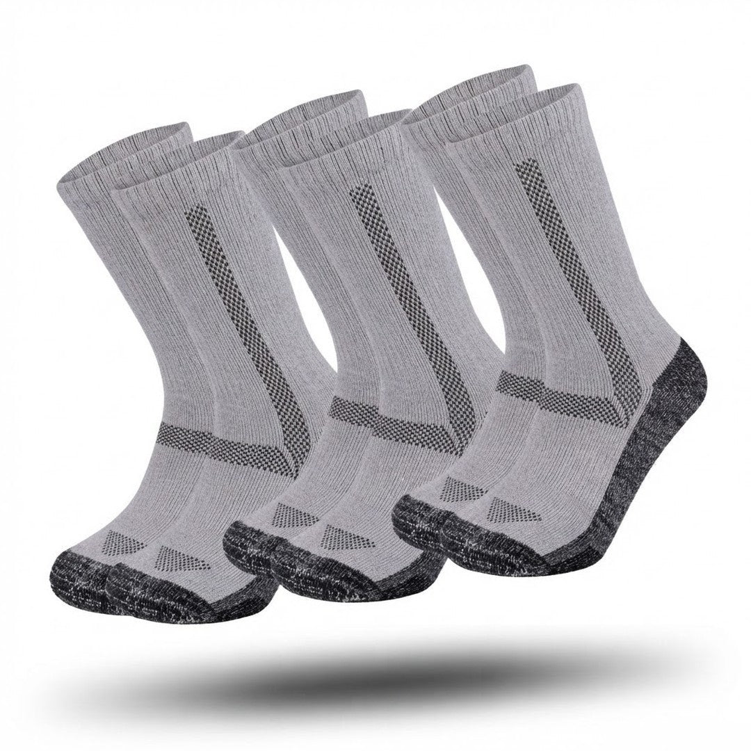 Three pairs of thermal socks with merino wool, a terry lining and reinforced heel and toe - grey