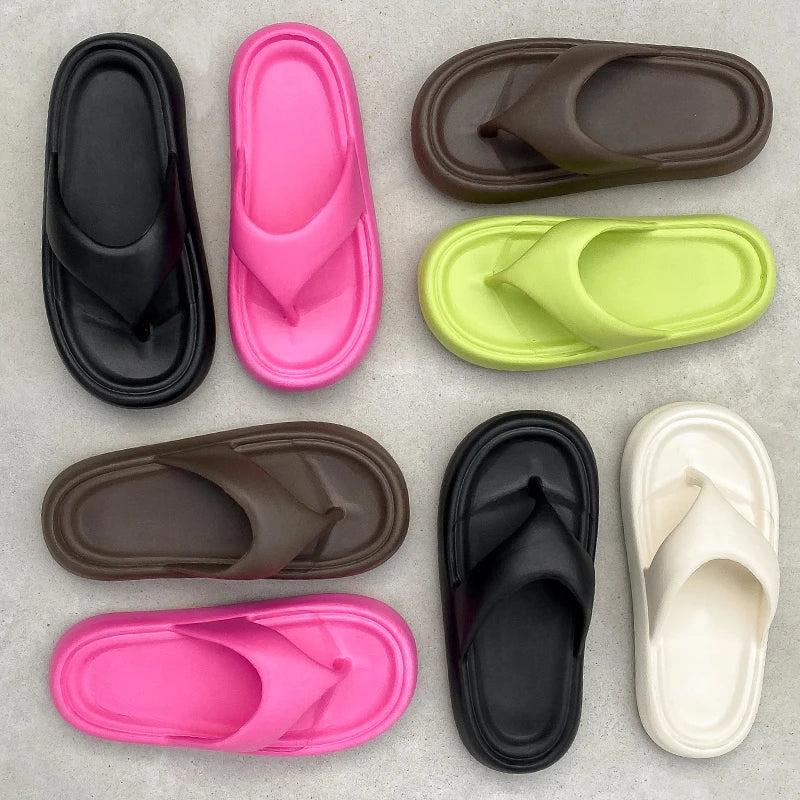 Flip flops with a thick, soft EVA sole and a wide flat toe strap - view 5