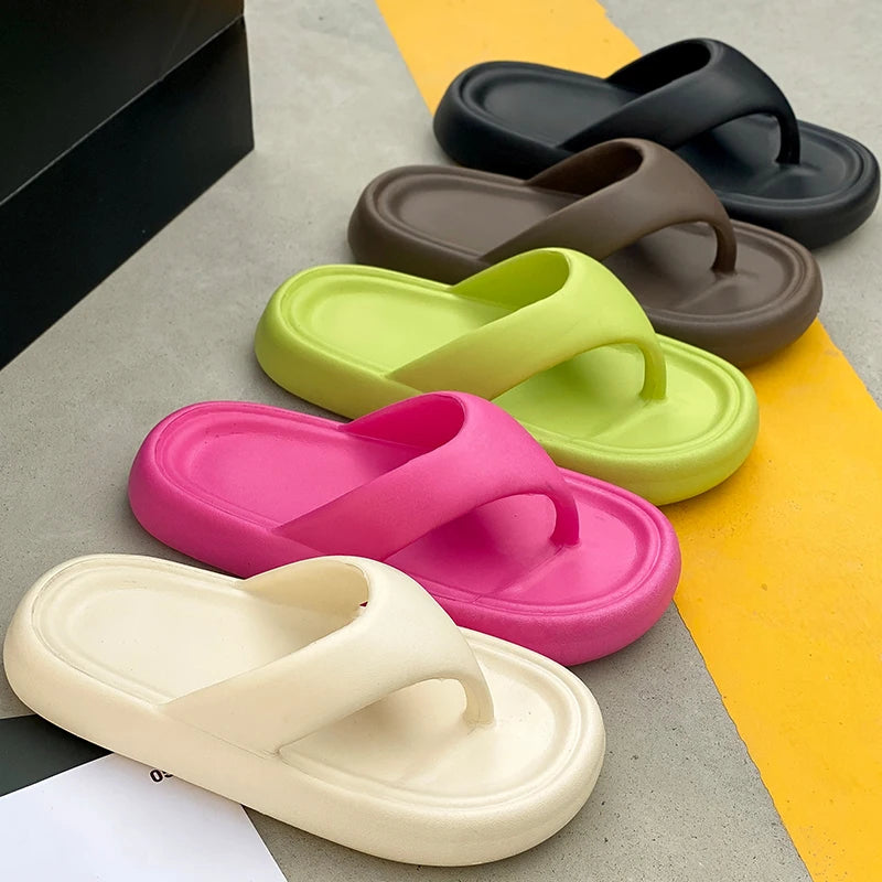 Flip flops with a thick, soft EVA sole and a wide flat toe strap - view 7