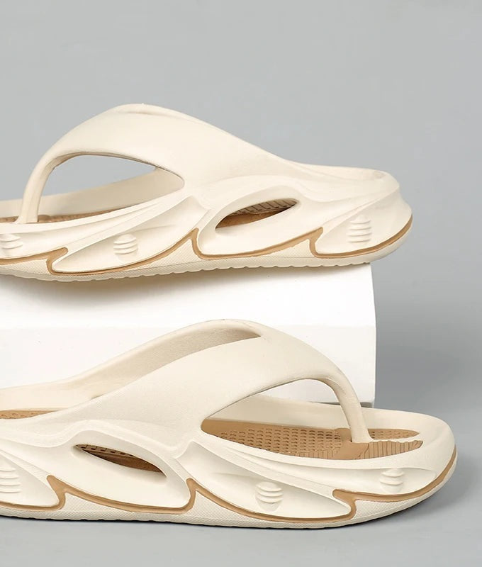 EVA flip flops with a thick sole and a two-tone nubbed footbed - beige and brown