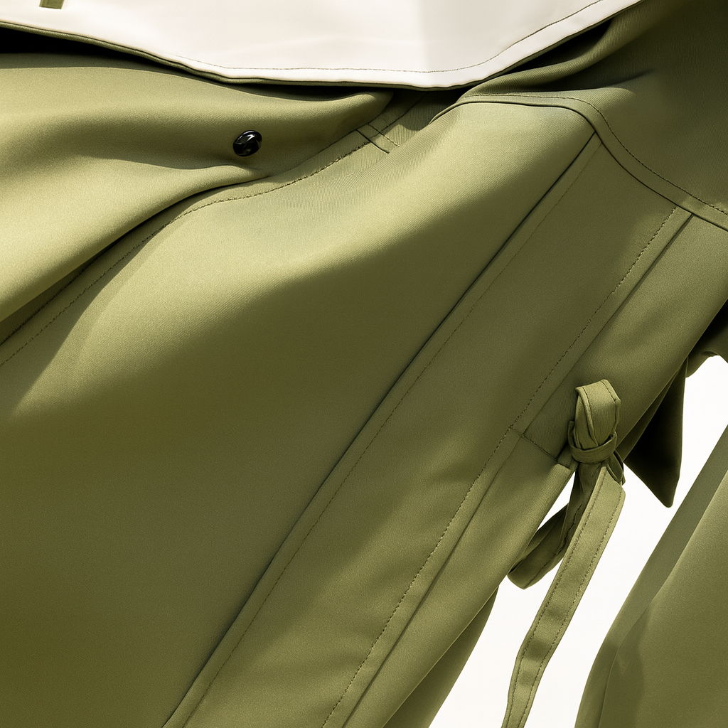 Women's two-tone hooded jacket with a wide collar and drawstring waist