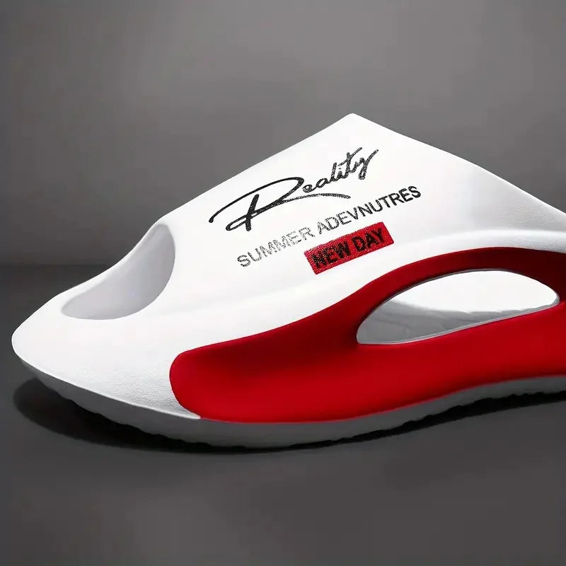 EVA sliders with a wavy footbed in a contrasting colour and thick sole - view 10
