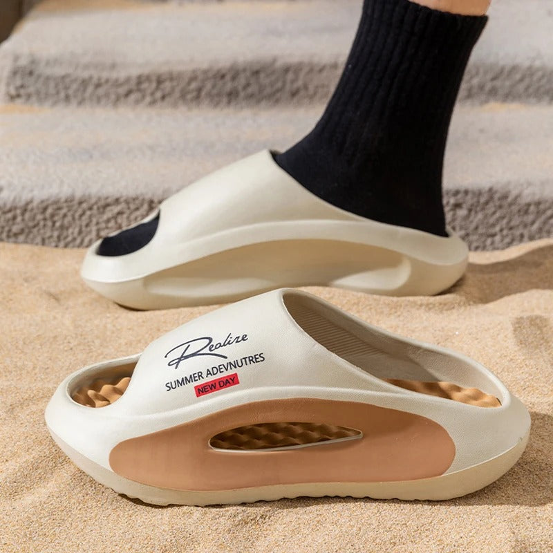 EVA sliders with a wavy footbed in a contrasting colour and thick sole - view 2