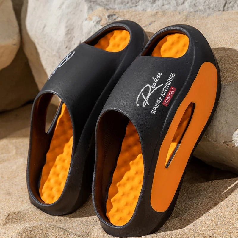 EVA sliders with a wavy footbed in a contrasting colour and thick sole - view 3