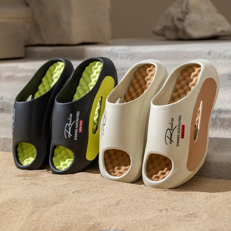 EVA sliders with a wavy footbed in a contrasting colour and thick sole - view 4