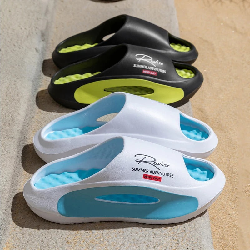 EVA sliders with a wavy footbed in a contrasting colour and thick sole - view 5