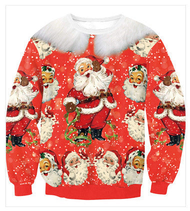 Unisex ugly Christmas jumper with an all-over 3D festive print - red vintage santa