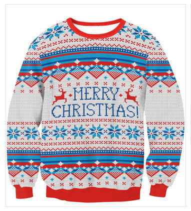 Unisex ugly Christmas jumper with an all-over 3D festive print - grey fair isle merry christmas
