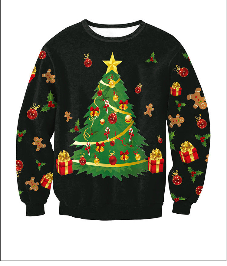 Unisex ugly Christmas jumper with an all-over 3D festive print - black christmas tree