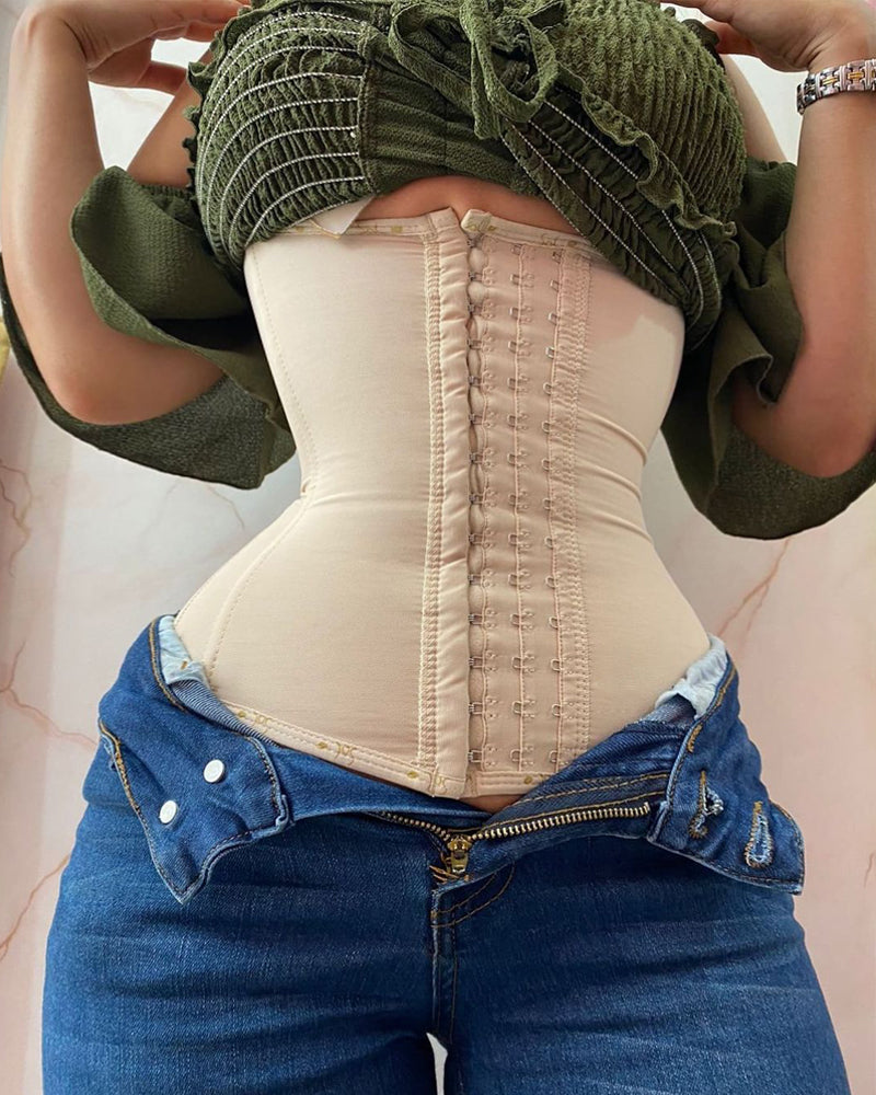Underbust waist cincher with boning and a three-row hook-and-eye front - nude