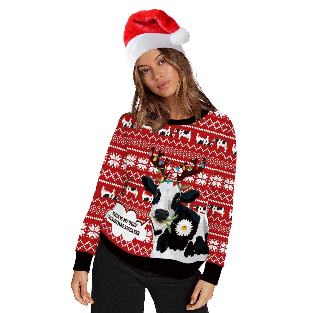 Unisex novelty Christmas jumper with an all-over cat print