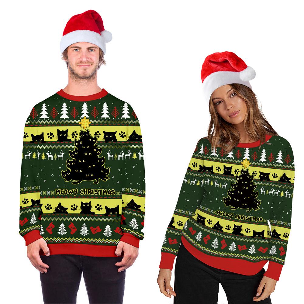 Unisex novelty Christmas jumper with an all-over cat print