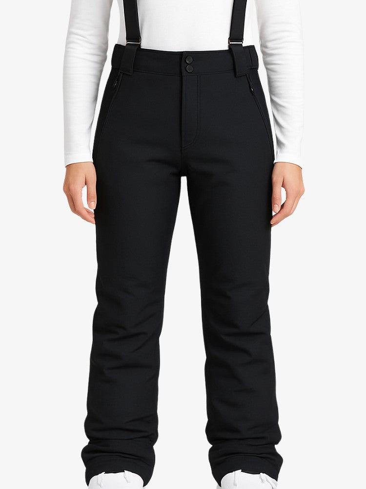 Unisex ski trousers with elastic braces and zipped side pockets - black