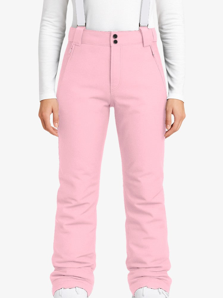 Unisex ski trousers with elastic braces and zipped side pockets - pink