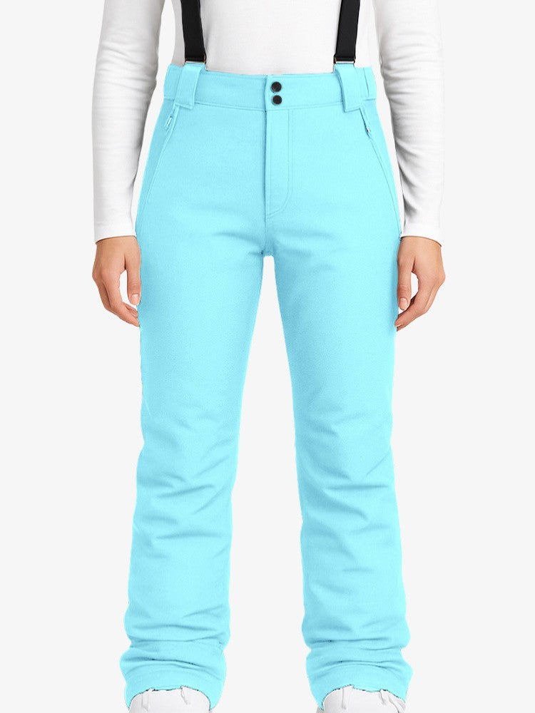 Unisex ski trousers with elastic braces and zipped side pockets - light blue