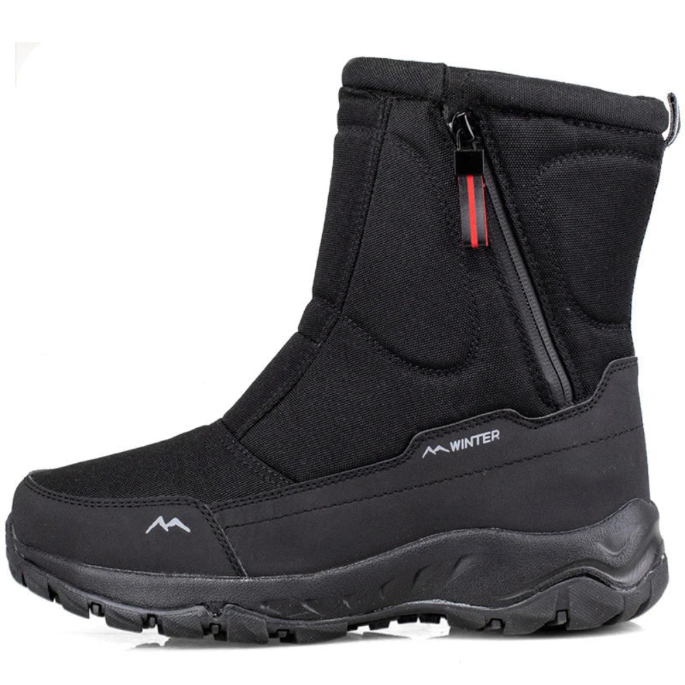 Unisex zip-front snow boots with teddy lining and lug sole