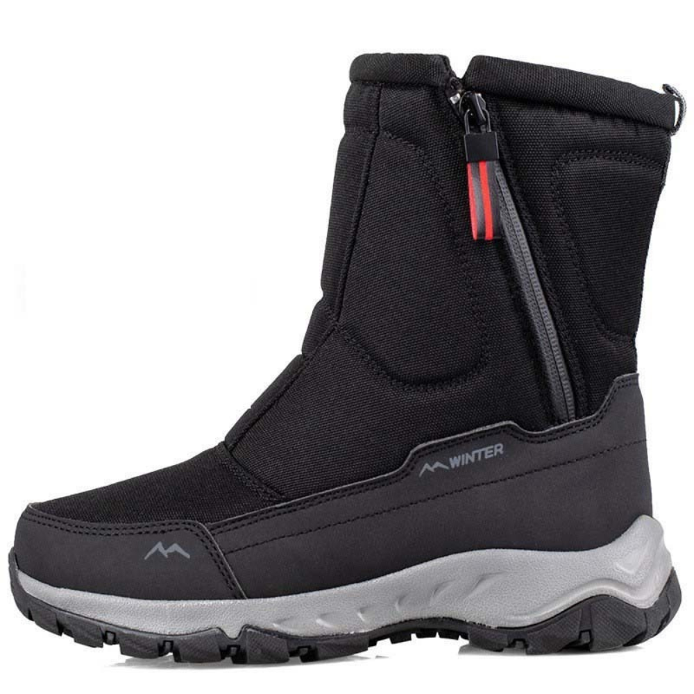 Unisex zip-front snow boots with teddy lining and lug sole