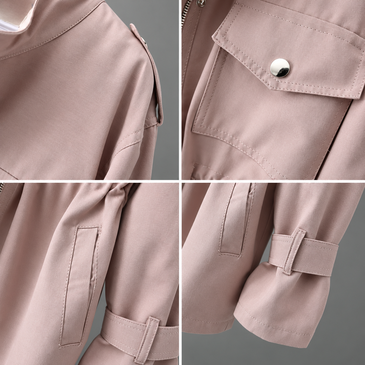 Women's utility jacket with a stand collar and drawstring waist