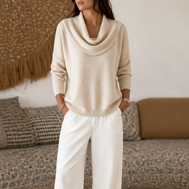 Women's cowl neck jumper in Apricot