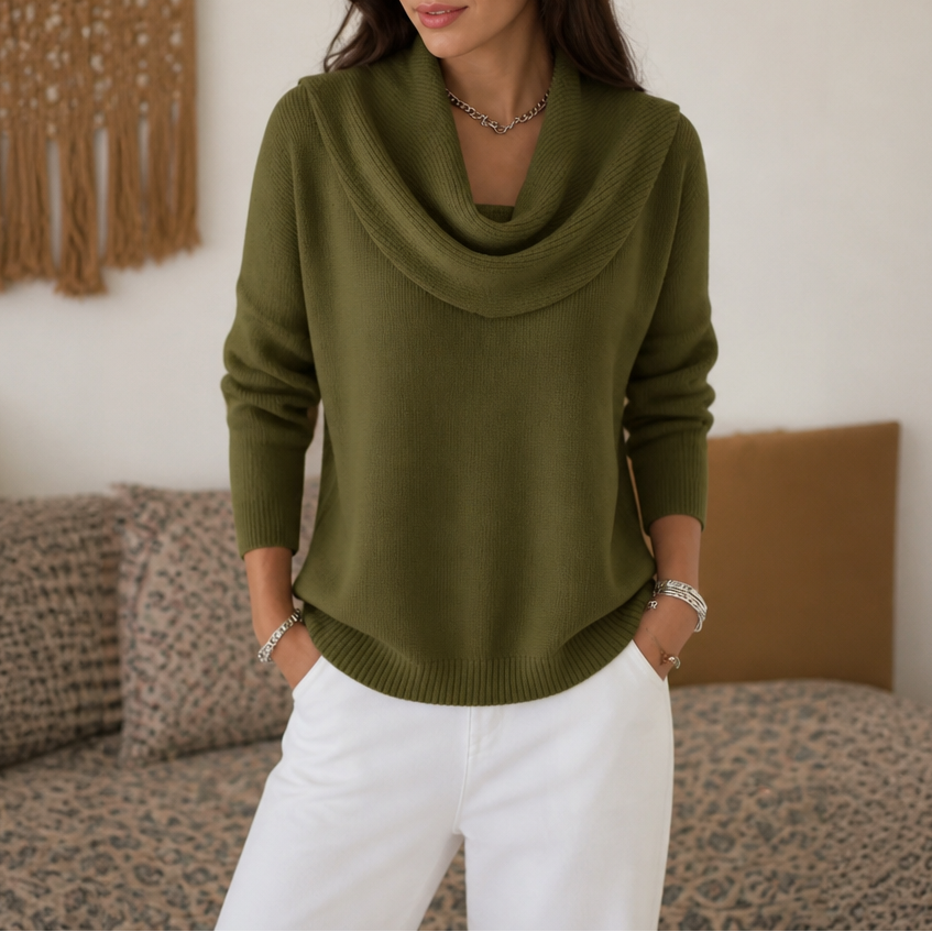 Women's cowl neck jumper in Army Green