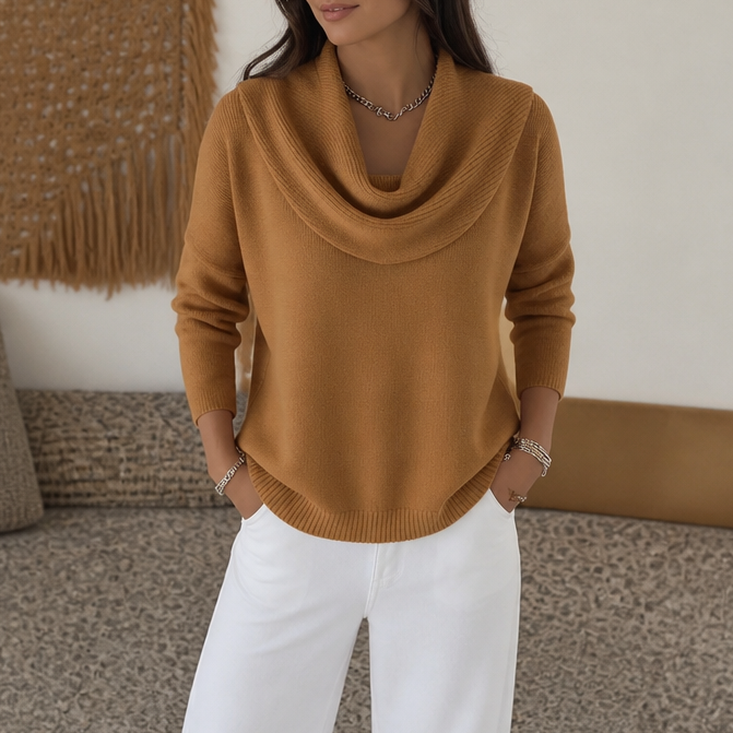Women's cowl neck jumper in Brown