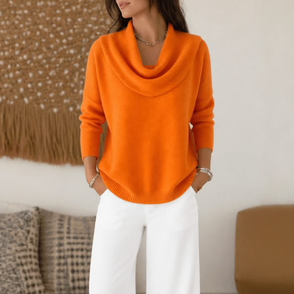 Women's cowl neck jumper in Orange