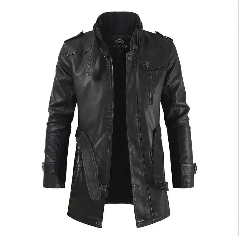 Men's Long Fleece-Lined Leather Jacket – Saint Dor UK – close-up