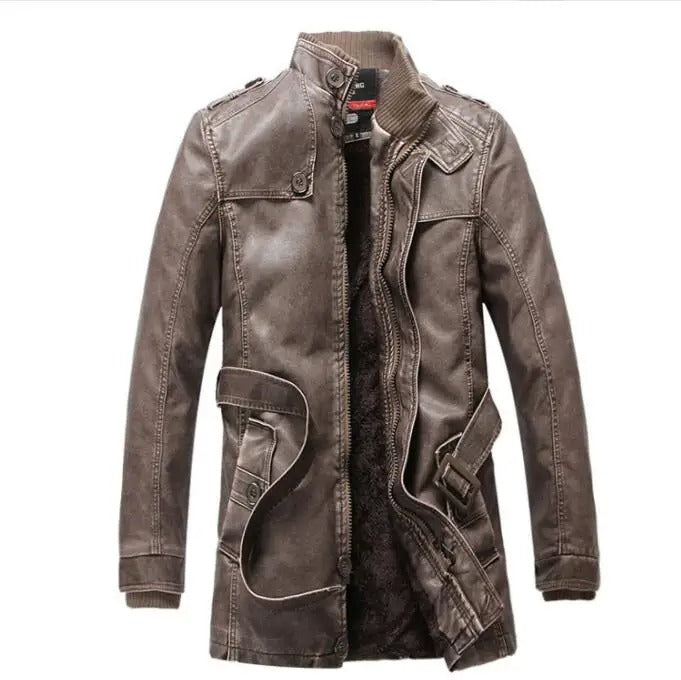 Men's Long Fleece-Lined Leather Jacket – Saint Dor UK – lifestyle shot